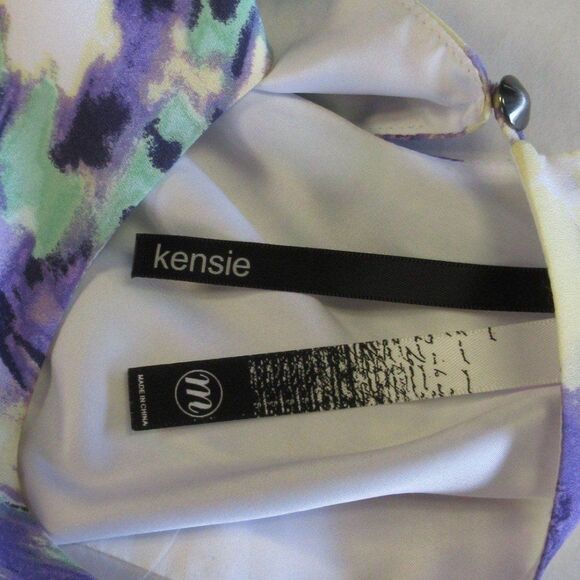 KENSIE Purple Green Geometric Print Lined Mini Dress Womens Size M Elastic Waist - Picture 6 of 12